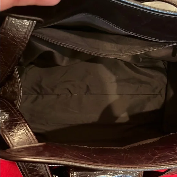 Carolina Herrera chocolate Brown Leather Bag monogram purse tote - Picture 5 of 10